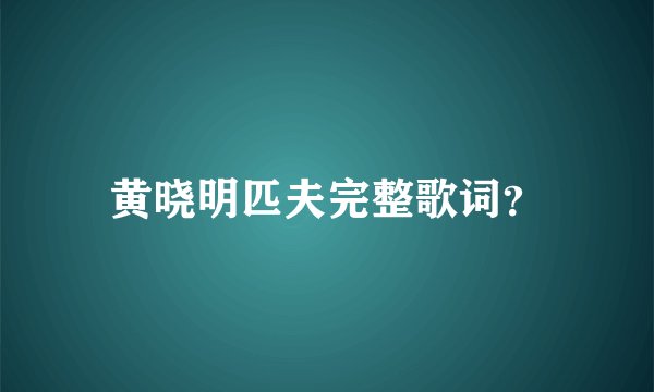 黄晓明匹夫完整歌词？