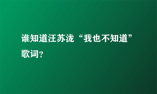 谁知道汪苏泷“我也不知道”歌词？