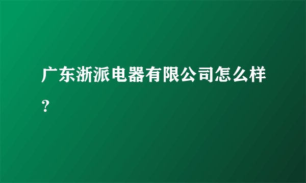 广东浙派电器有限公司怎么样？