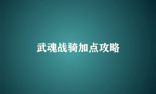 武魂战骑加点攻略