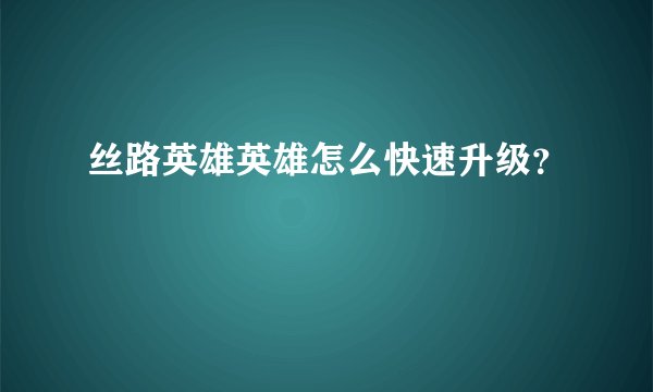 丝路英雄英雄怎么快速升级？